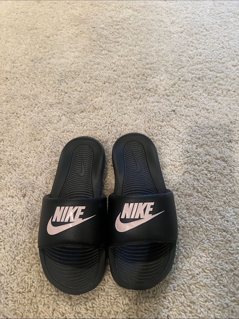 Nike Black Slide Sandals with Pink Logo